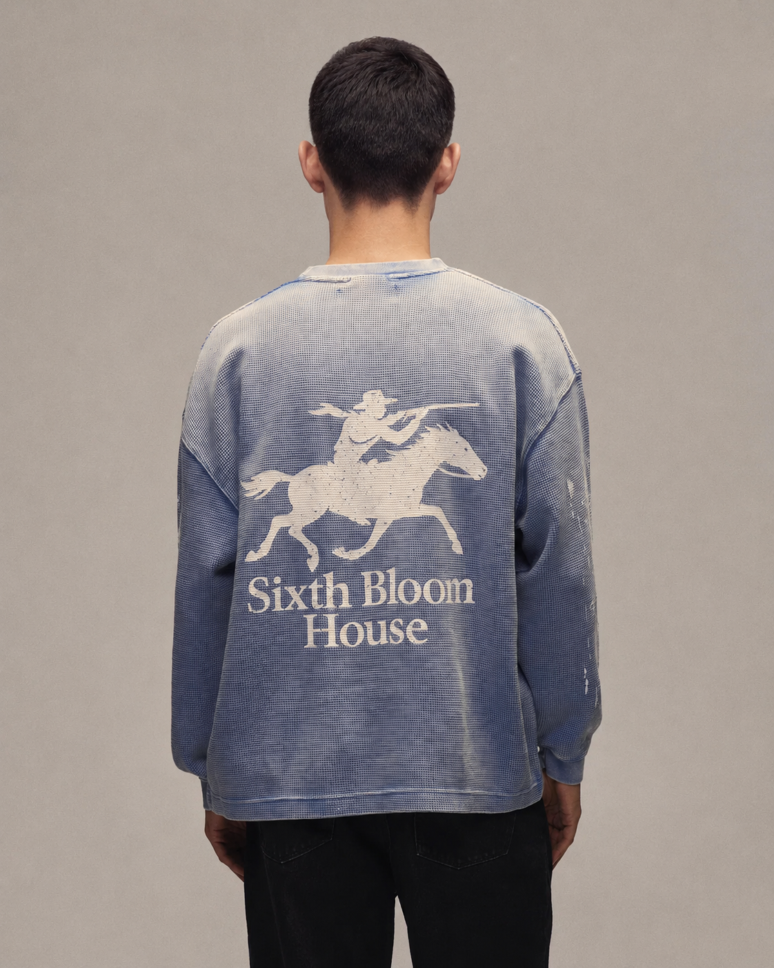 Sixth Bloom House Pocket Waffle Longsleeve Blue – back view
