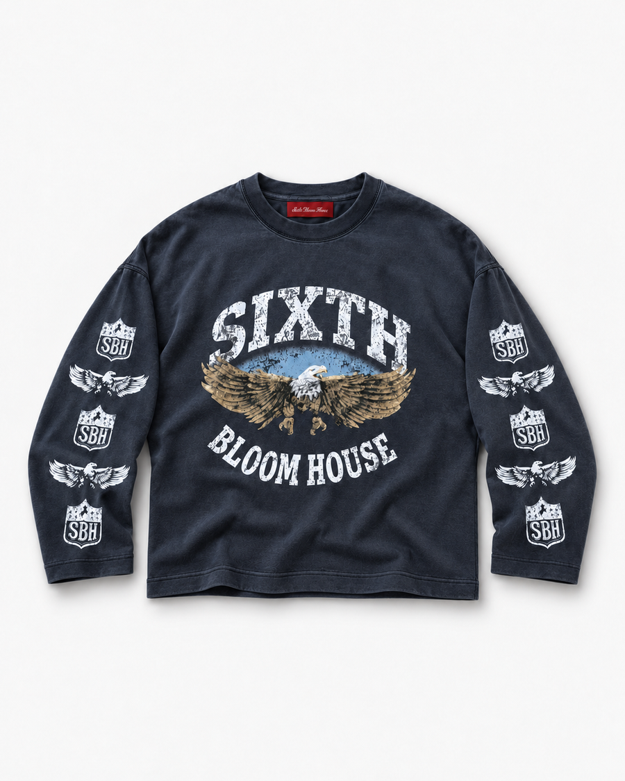 Sixth Bloom House Eagle Chest Longsleeve Black – acid-washed jersey with eagle chest graphic