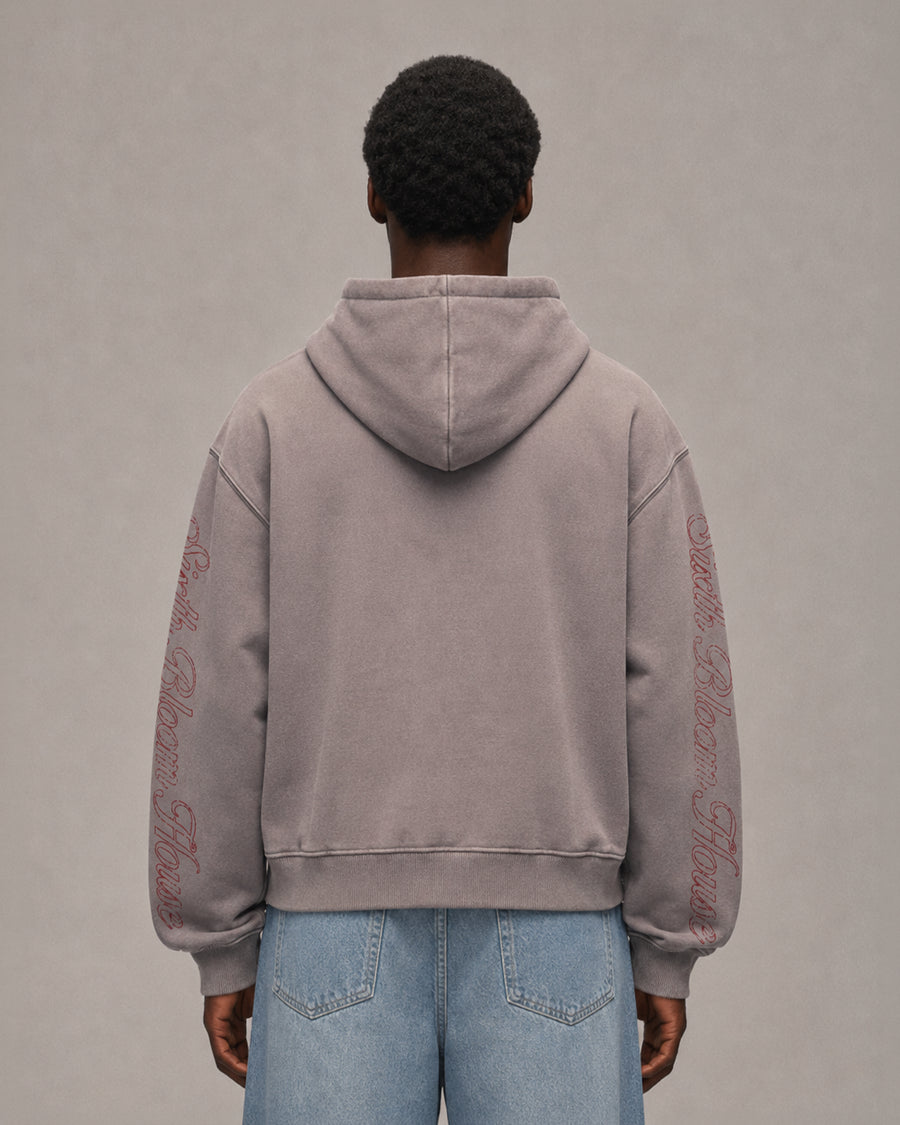 Sixth Bloom House Outline Logo Zip Hoodie Grey worn by model