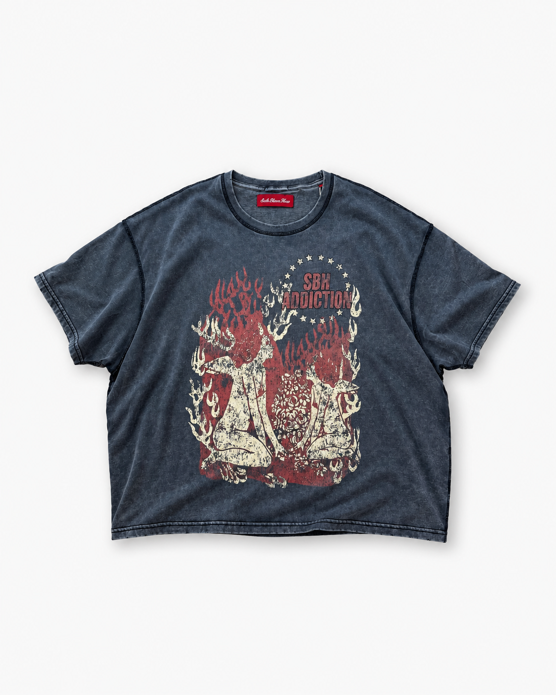 Sixth Bloom House Addiction Tee Black – large distressed flame front graphic