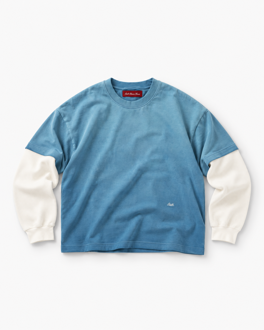 Sixth Bloom House Layered Waffle Blue – layered longsleeve with egret waffle sleeves