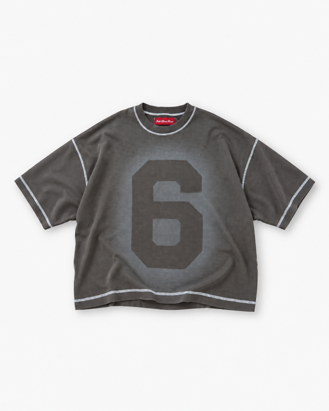 Sixth Bloom House Spray Waffle Tee Charcoal – spray-faded waffle tee with tonal 6 graphic