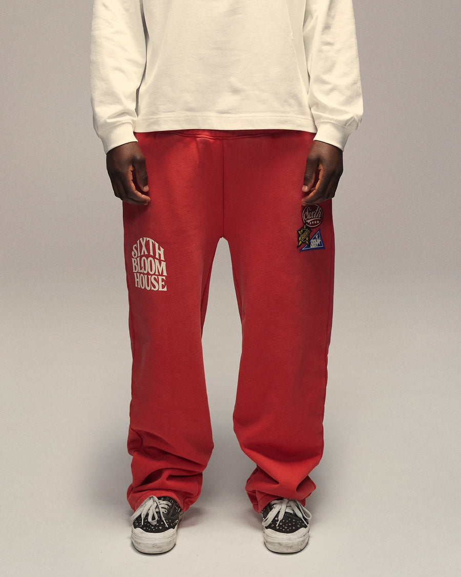 Sixth Bloom House Badge Jogger Red worn by model