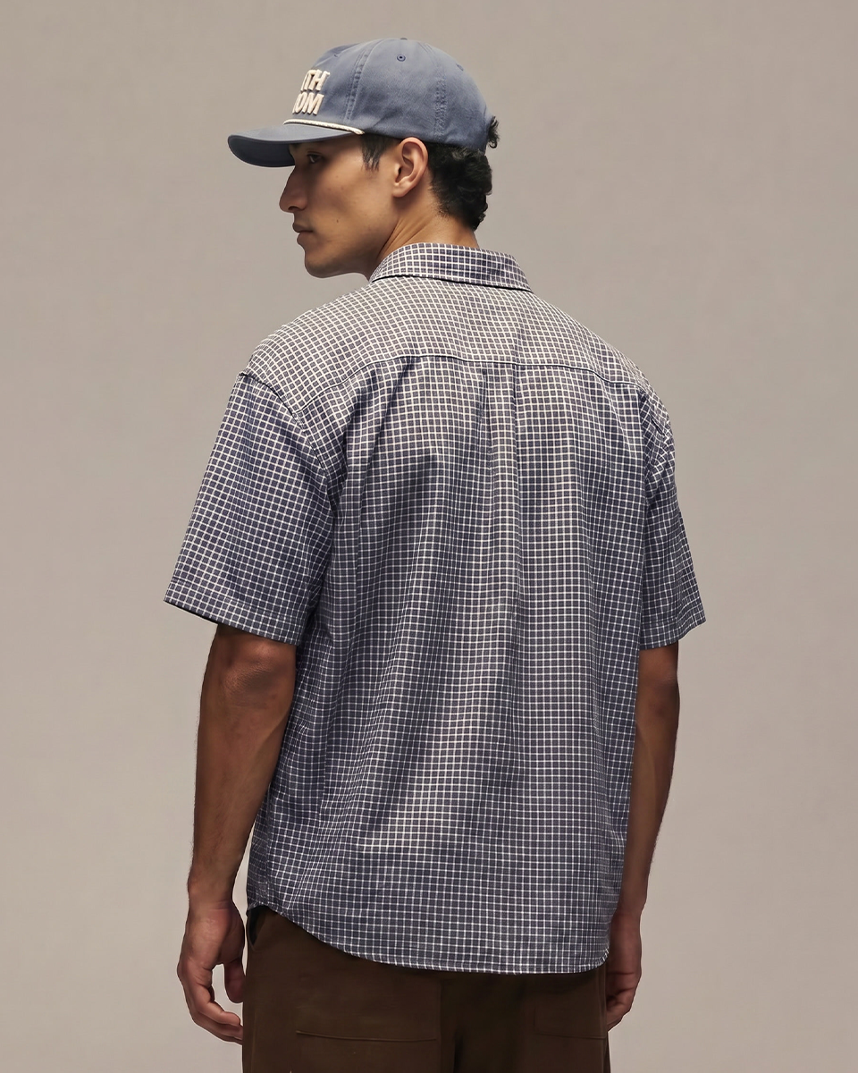 Sixth Bloom House Dark Blue Check Short Sleeve Shirt – back view 2