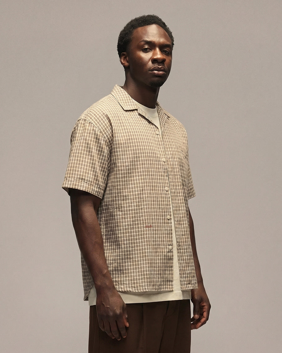 Sixth Bloom House Brown Check Short Sleeve Shirt worn by model