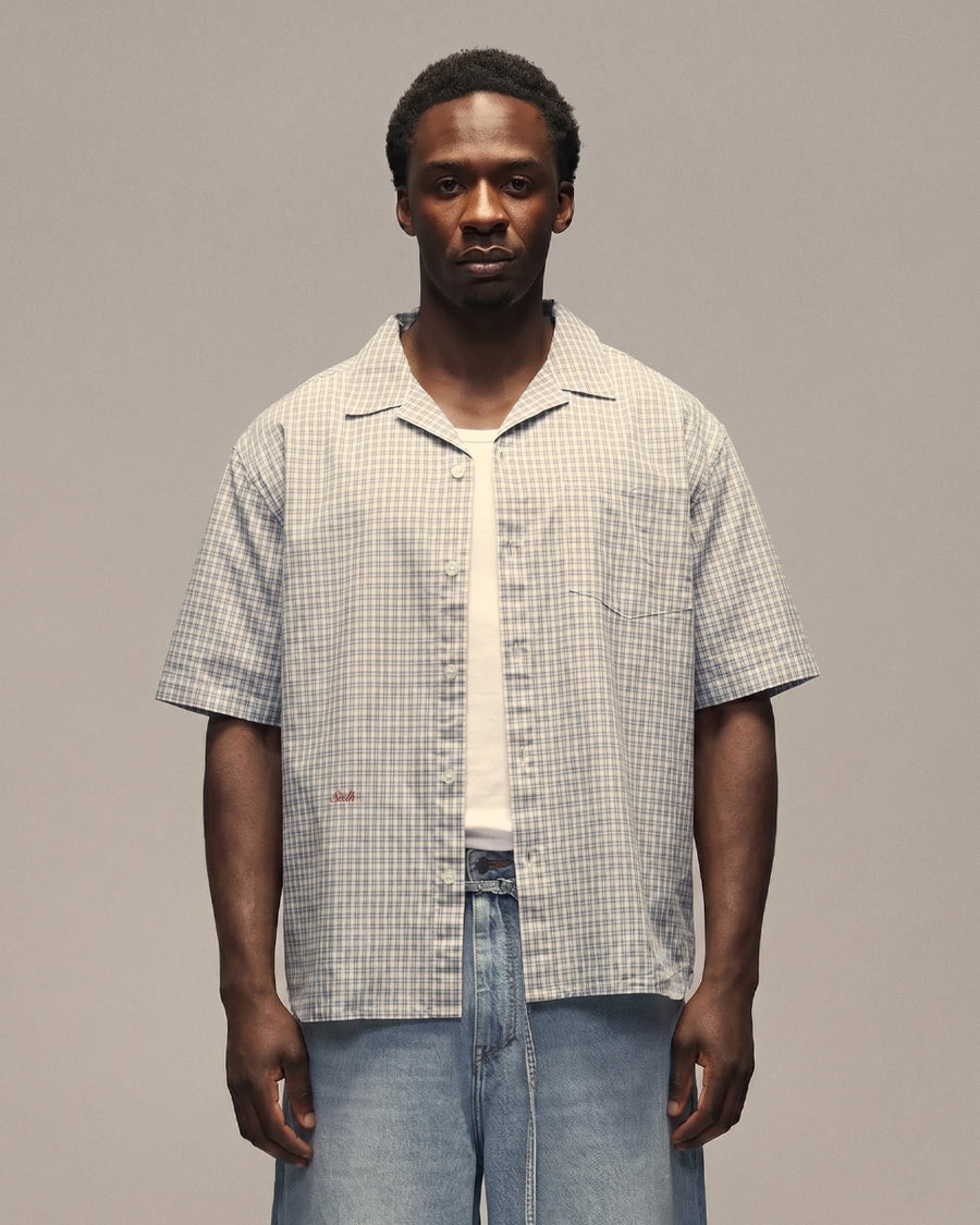 Sixth Bloom House Blue Check Short Sleeve Shirt worn by model