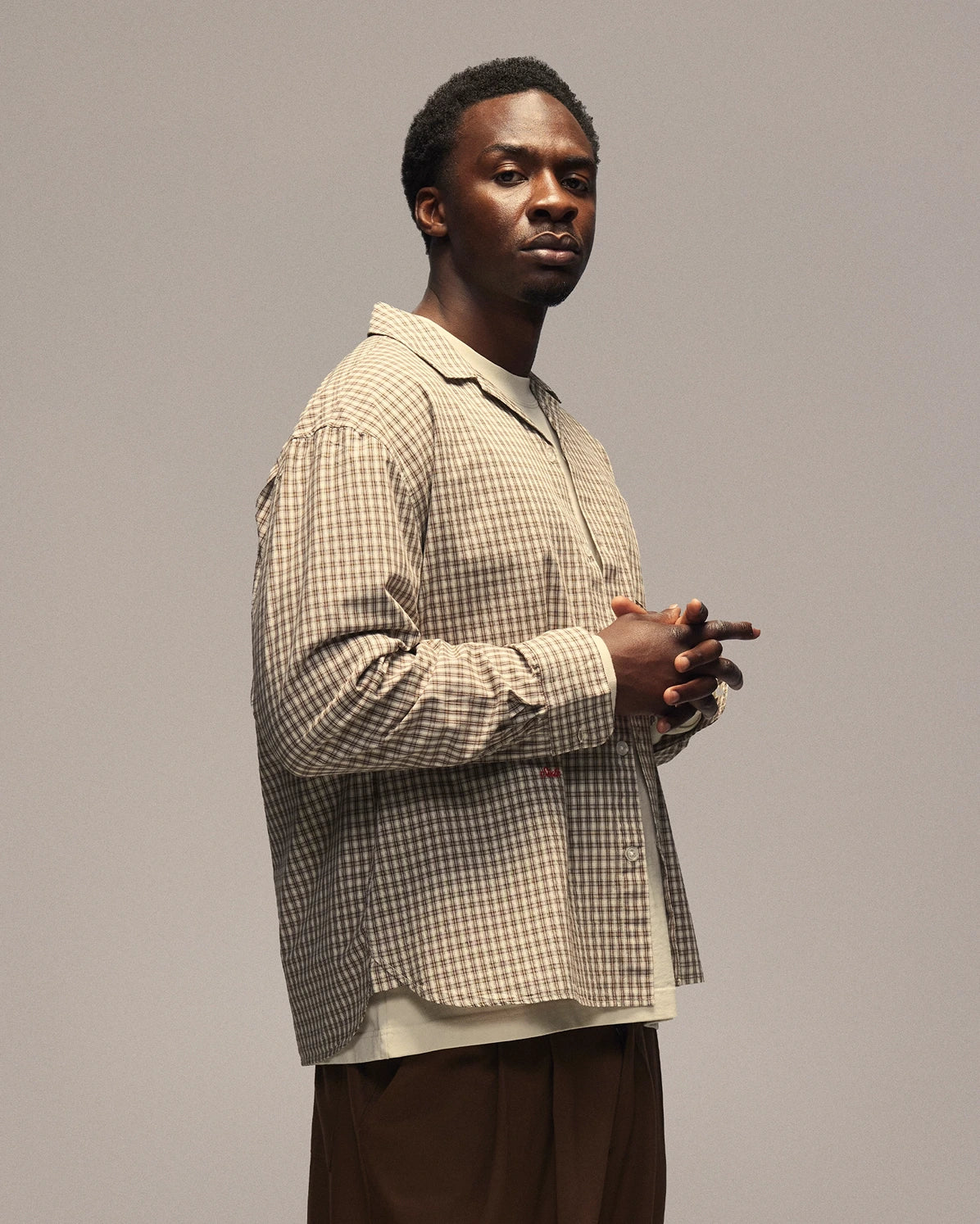 Sixth Bloom House Brown Check Shirt – side view
