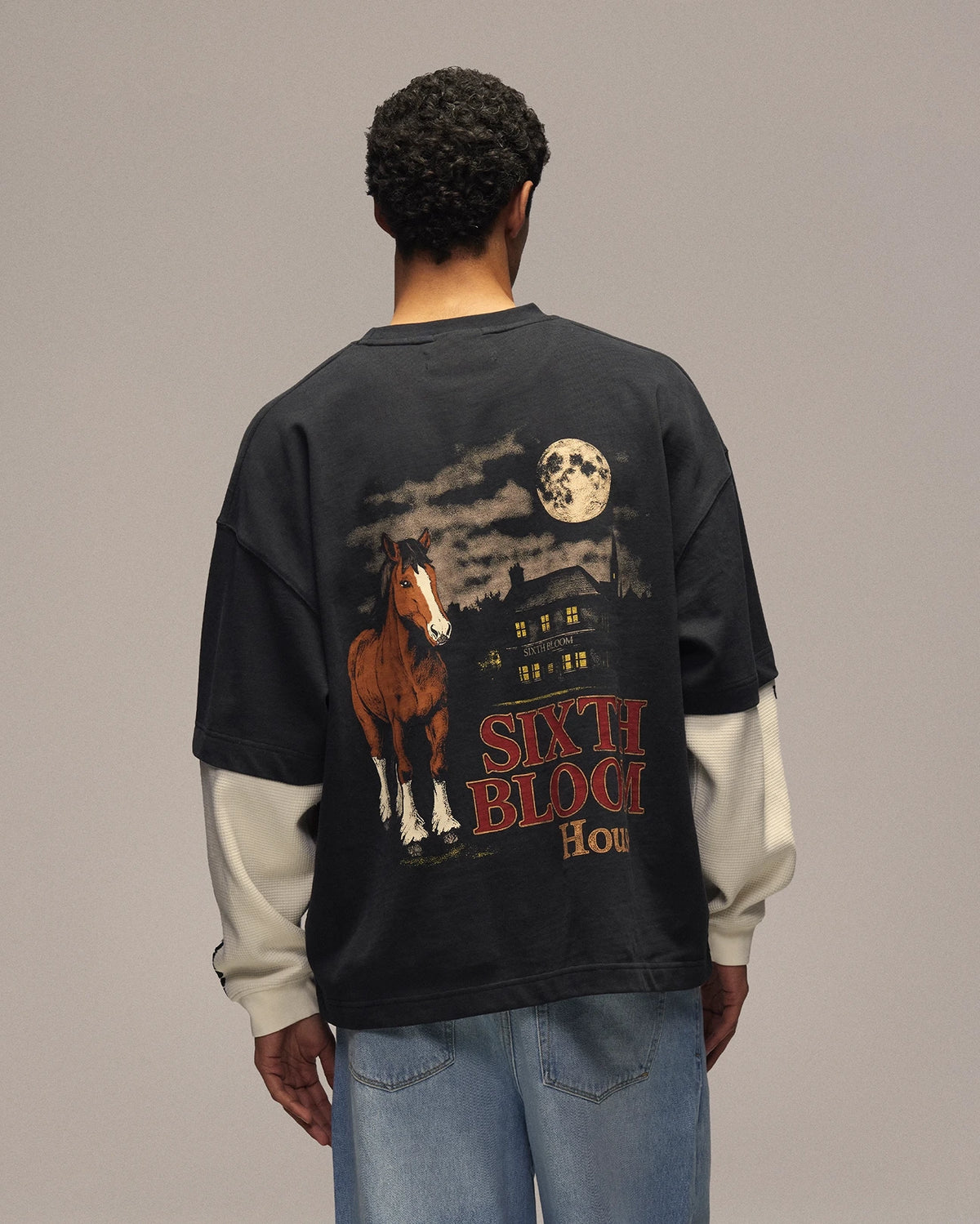 Sixth Bloom House Horse Layered Longsleeve Black – back view