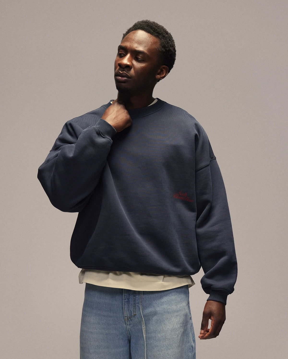 Sixth Bloom House Logo Crewneck Navy – front view 2