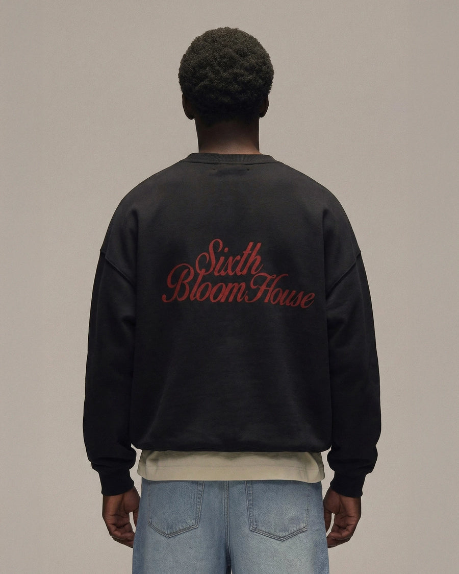 Sixth Bloom House Logo Crewneck Black worn by model