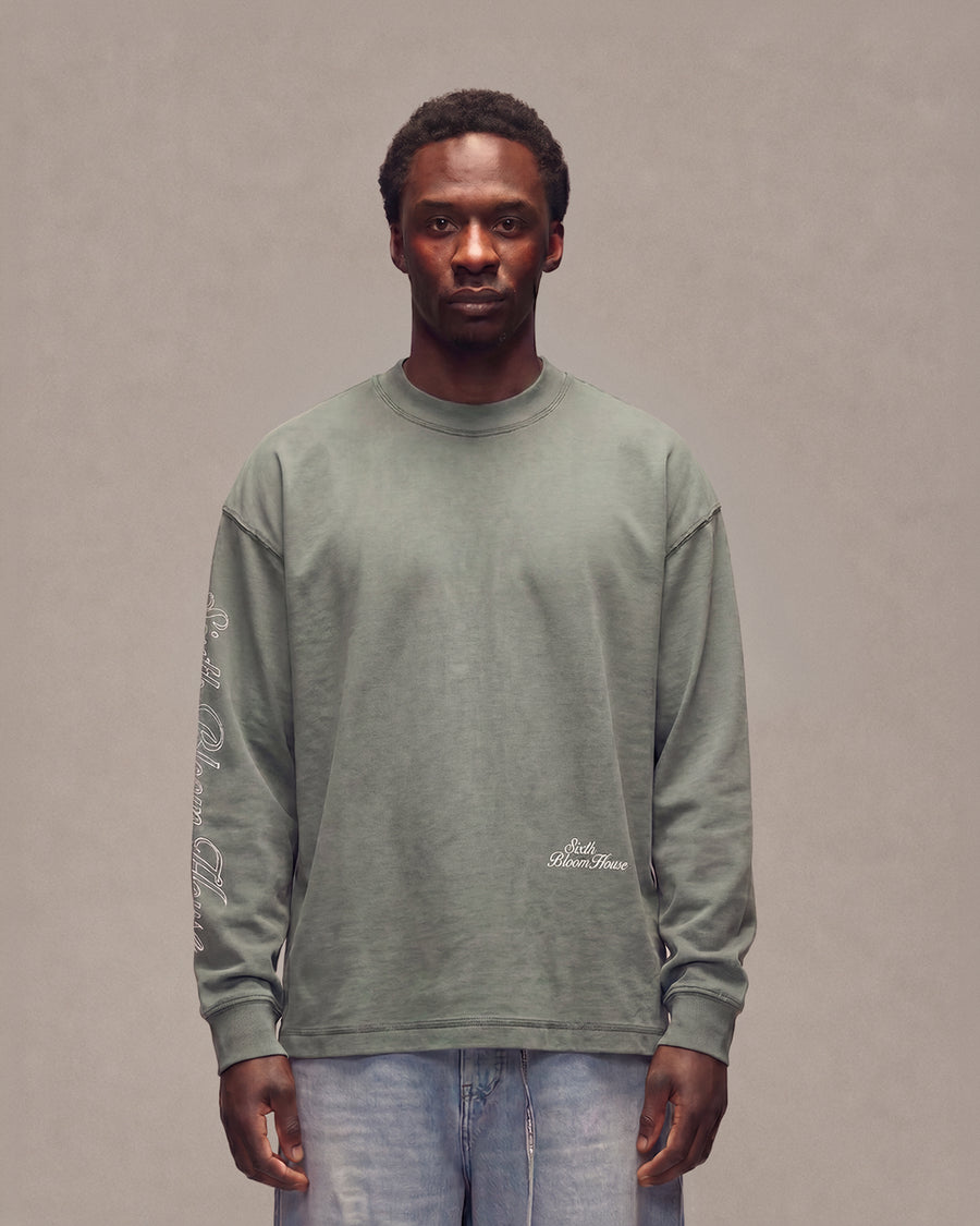Sixth Bloom House Logo Outline Longsleeve Green worn by model