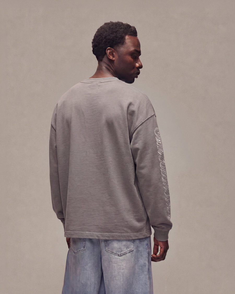 Sixth Bloom House Logo Outline Longsleeve Grey worn by model