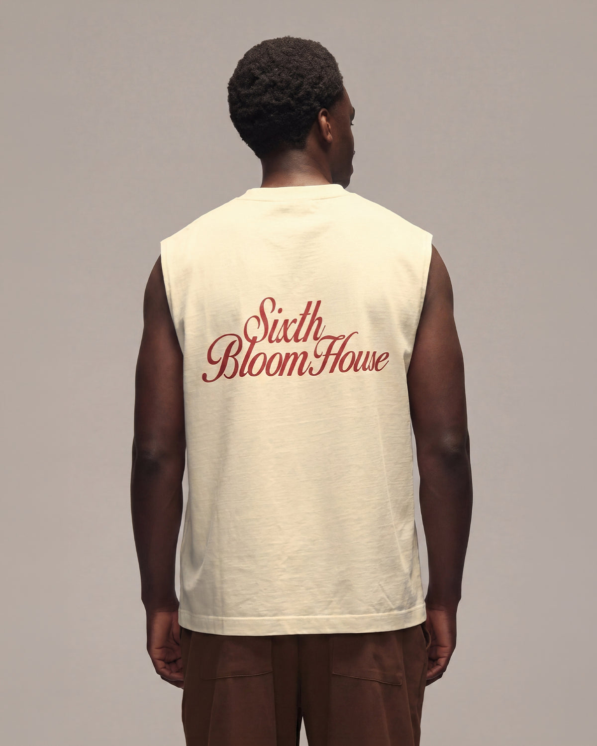 Sixth Bloom House Logo Seasonal Sleeveless T-Shirt Off-White, back view