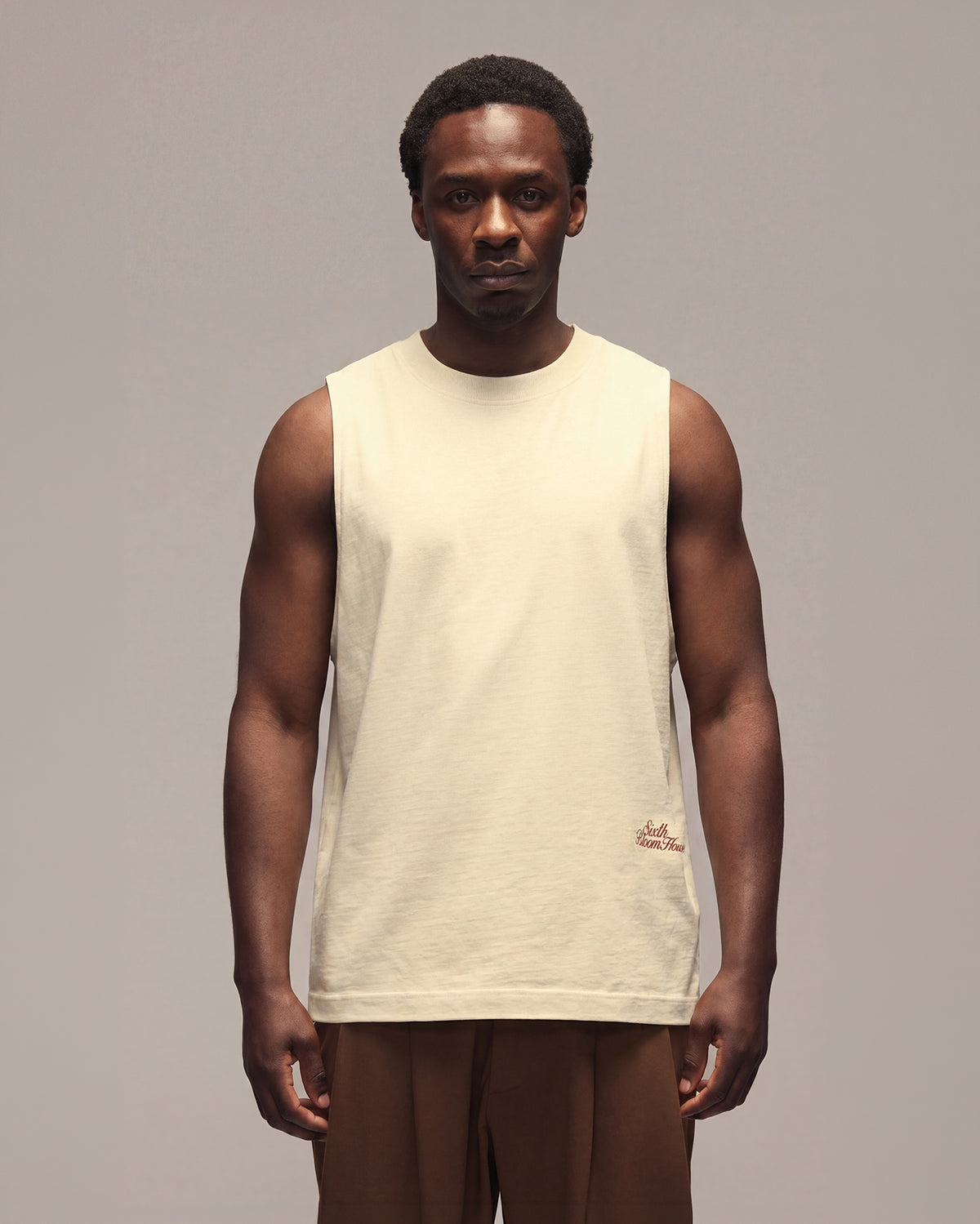 Sixth Bloom House Logo Seasonal Sleeveless T-Shirt Off-White, front view