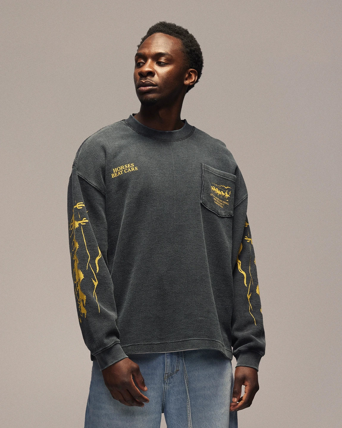 Sixth Bloom House Pocket Waffle Longsleeve Black – front view