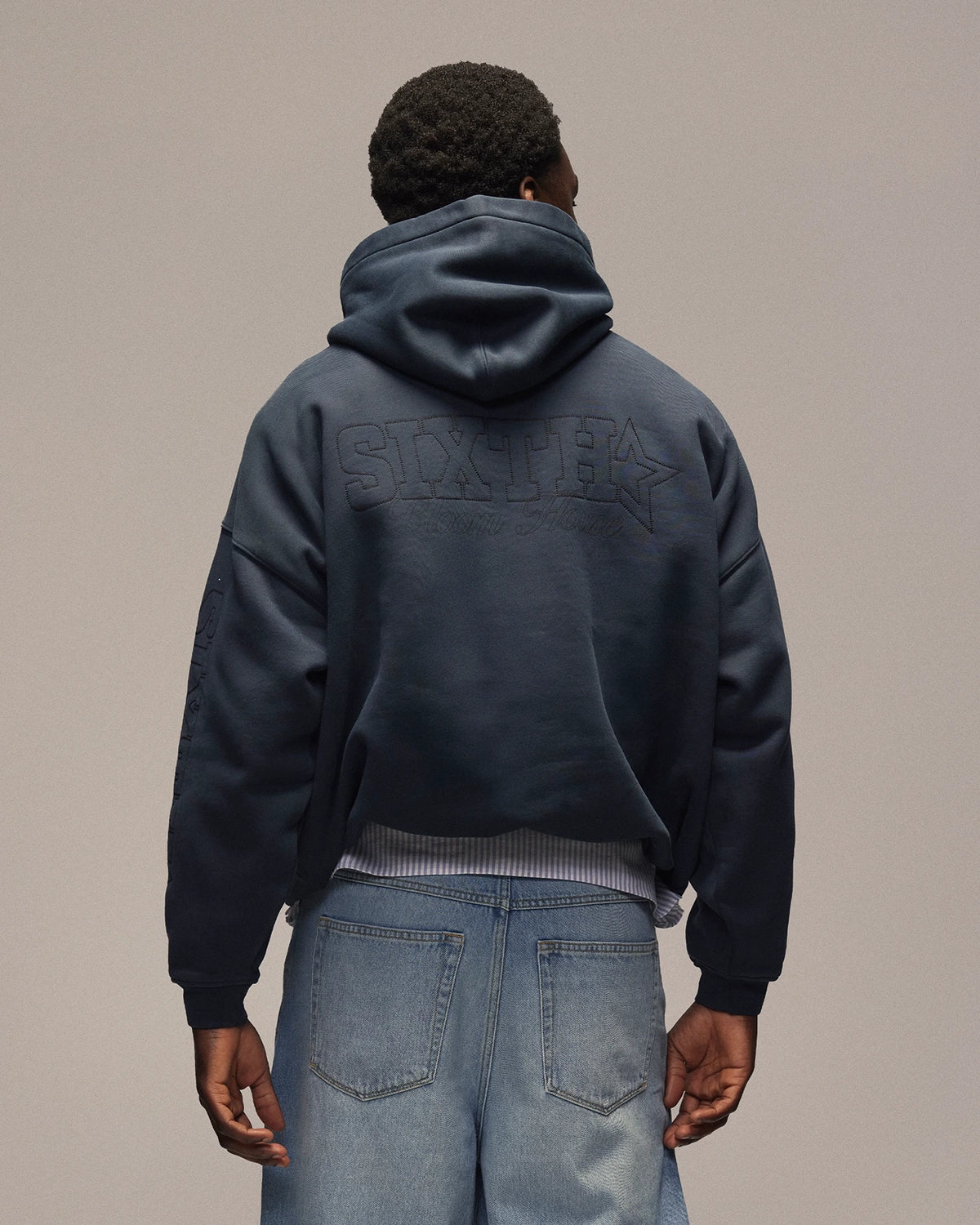 Sixth Bloom House Sixth Embro Hoodie Navy – back view