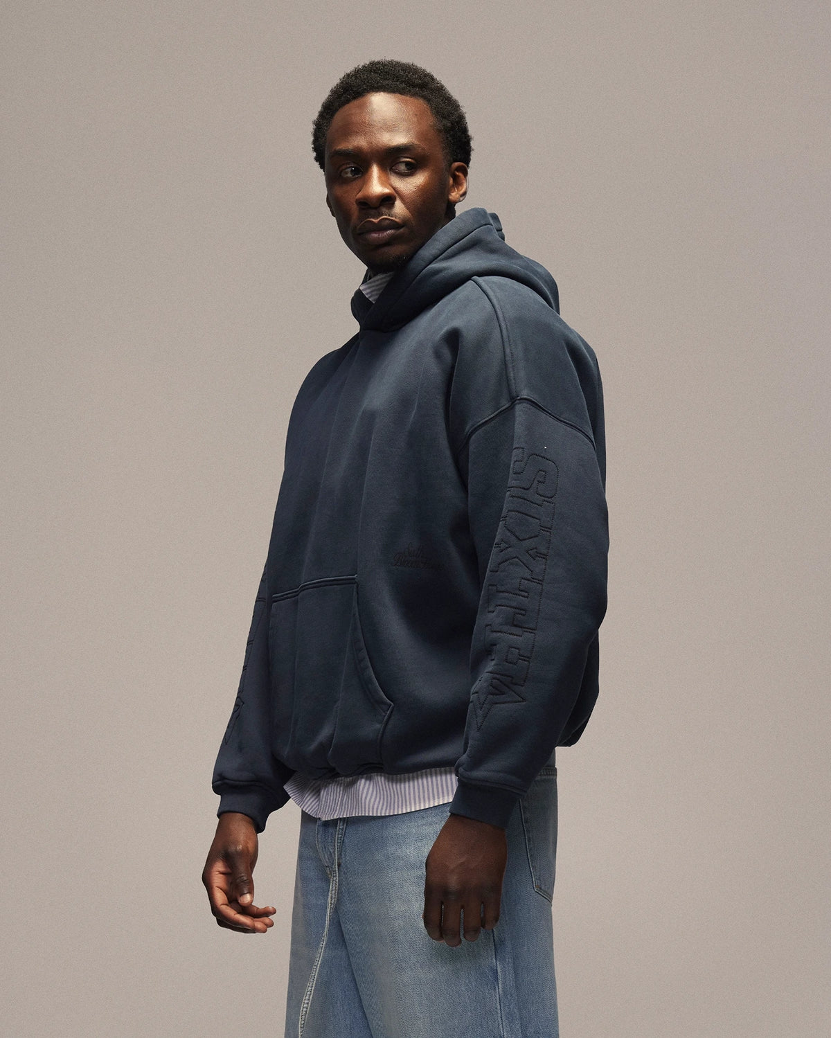 Sixth Bloom House Sixth Embro Hoodie Navy – side view
