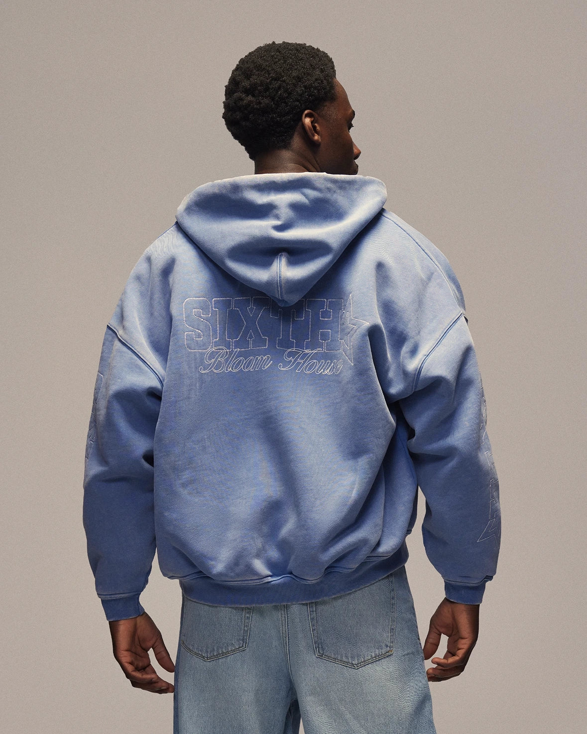 Sixth Bloom House Sixth Zip Through Hoodie Blue – back view