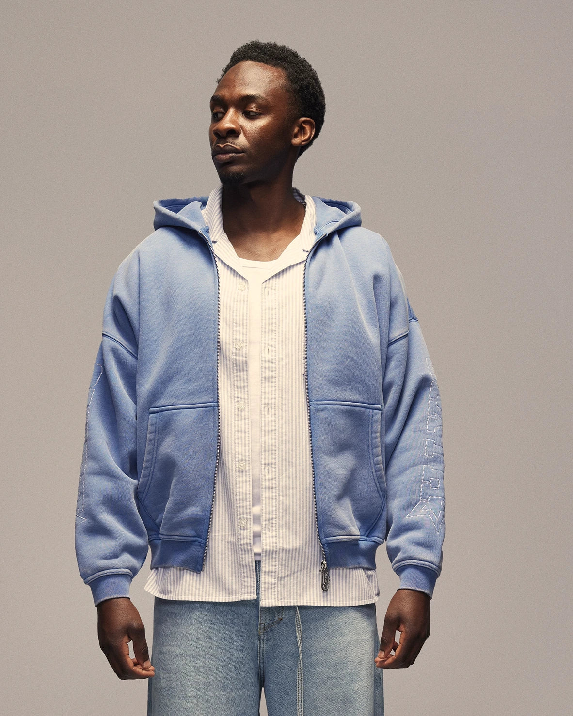 Sixth Bloom House Sixth Zip Through Hoodie Blue – front view