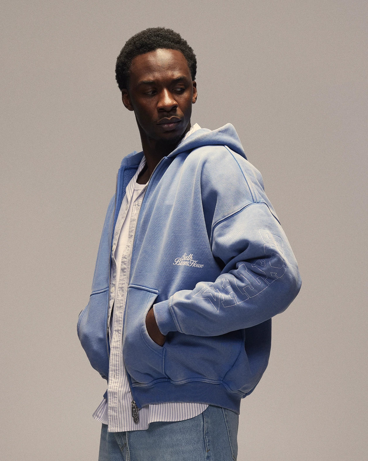 Sixth Bloom House Sixth Zip Through Hoodie Blue – side view