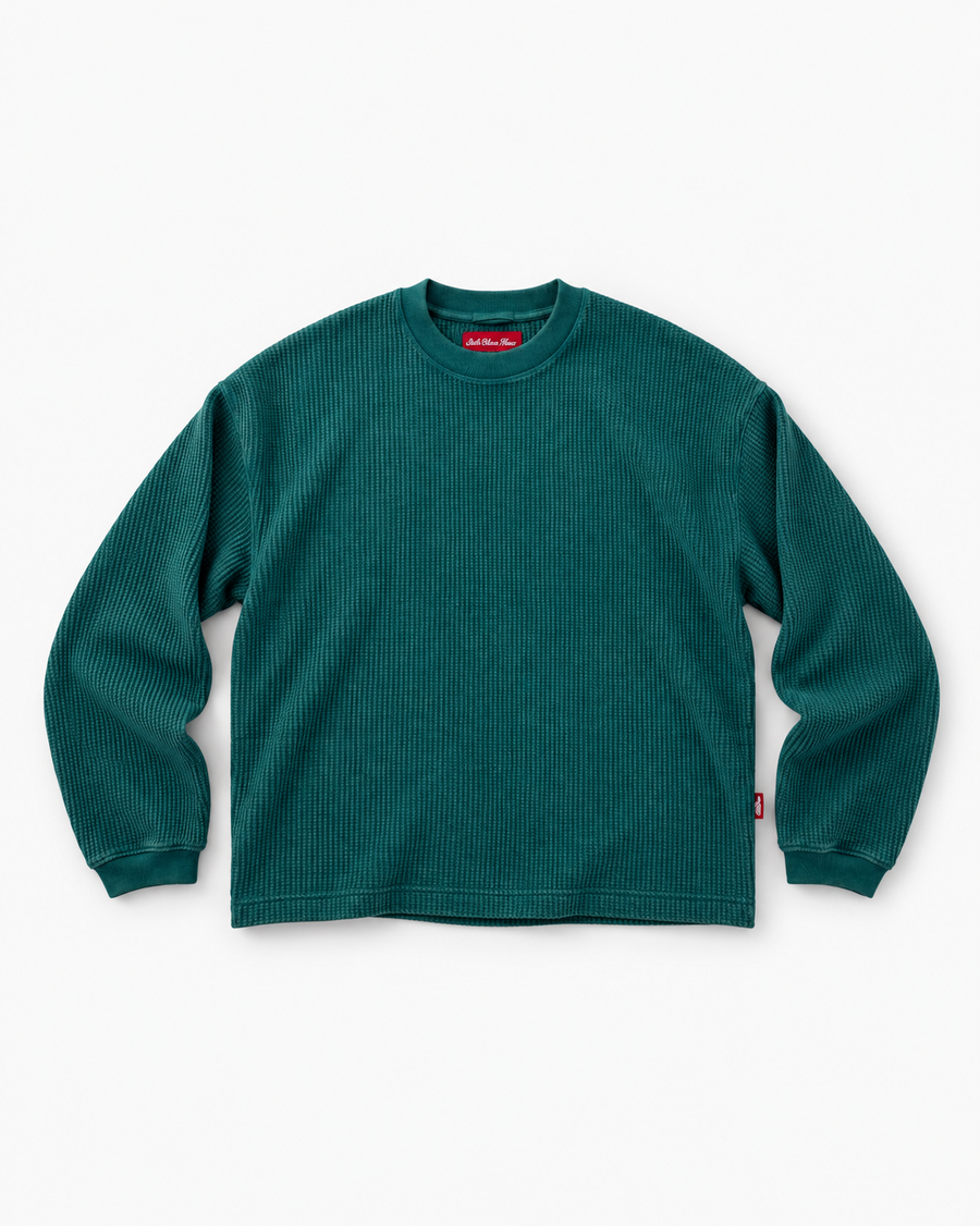 Sixth Bloom House Boxy Waffle Green – 345gsm waffle longsleeve crewneck