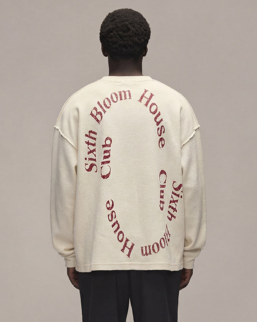 Sixth Bloom House Waffle SBH Club Off-White crewneck worn by model