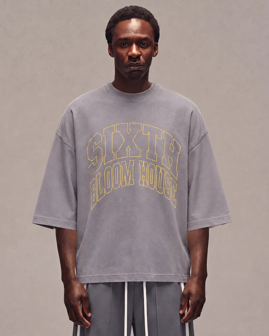 Sixth Bloom House College Outline T-Shirt Grey worn by model
