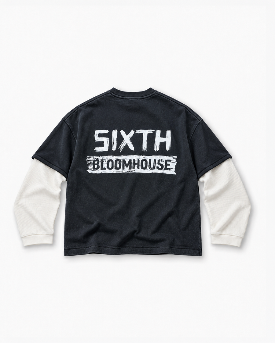Sixth Bloom House Scribble Layered Longsleeve Black – jersey body with waffle sleeves