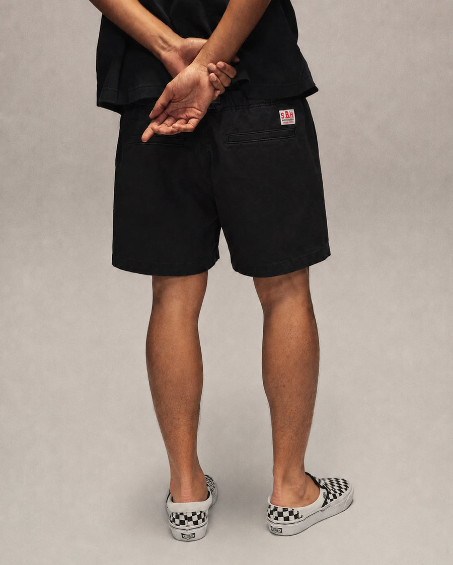 Sixth Bloom House Cotton Twill Belt Shorts Black worn by model